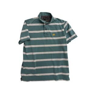 Fahrenheit Mens 2XL Fitted Polo Shirt Teal Green White Striped‎ Pique